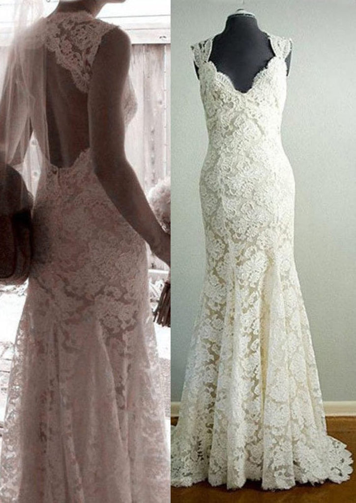Sheath/Column Lace Sleeveless Floor Length Wedding Dress -