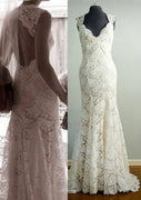 Sheath/Column Lace Sleeveless Floor Length Wedding Dress