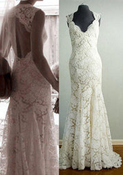 Sheath/Column Lace Sleeveless Floor Length Wedding Dress -