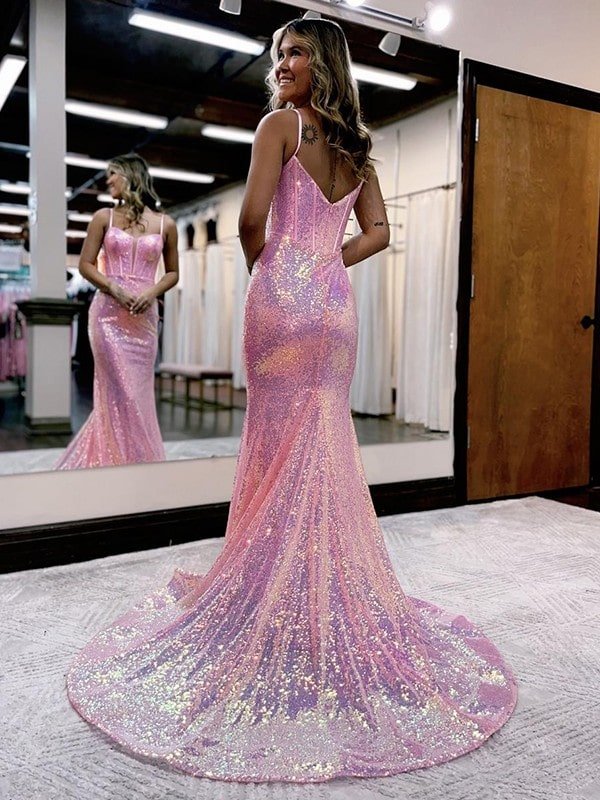 sheath column sleeveless spaghetti straps sweep brush train sequins dresses Sheath/Column Spaghetti Straps Sleeveless Sweep/Brush Train Dresses