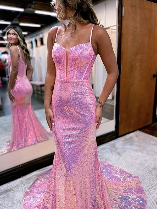 Strapless Hot Sequin Sparkle Beaded Column Court Train Prom Dresses main image 1