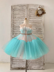 Princess Sheer Neck Pink / Blue Tulle Wedding Flower Girl