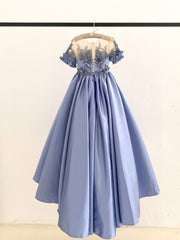 Short Sleeves Sheer Neck Light Blue Satin Wedding Flower