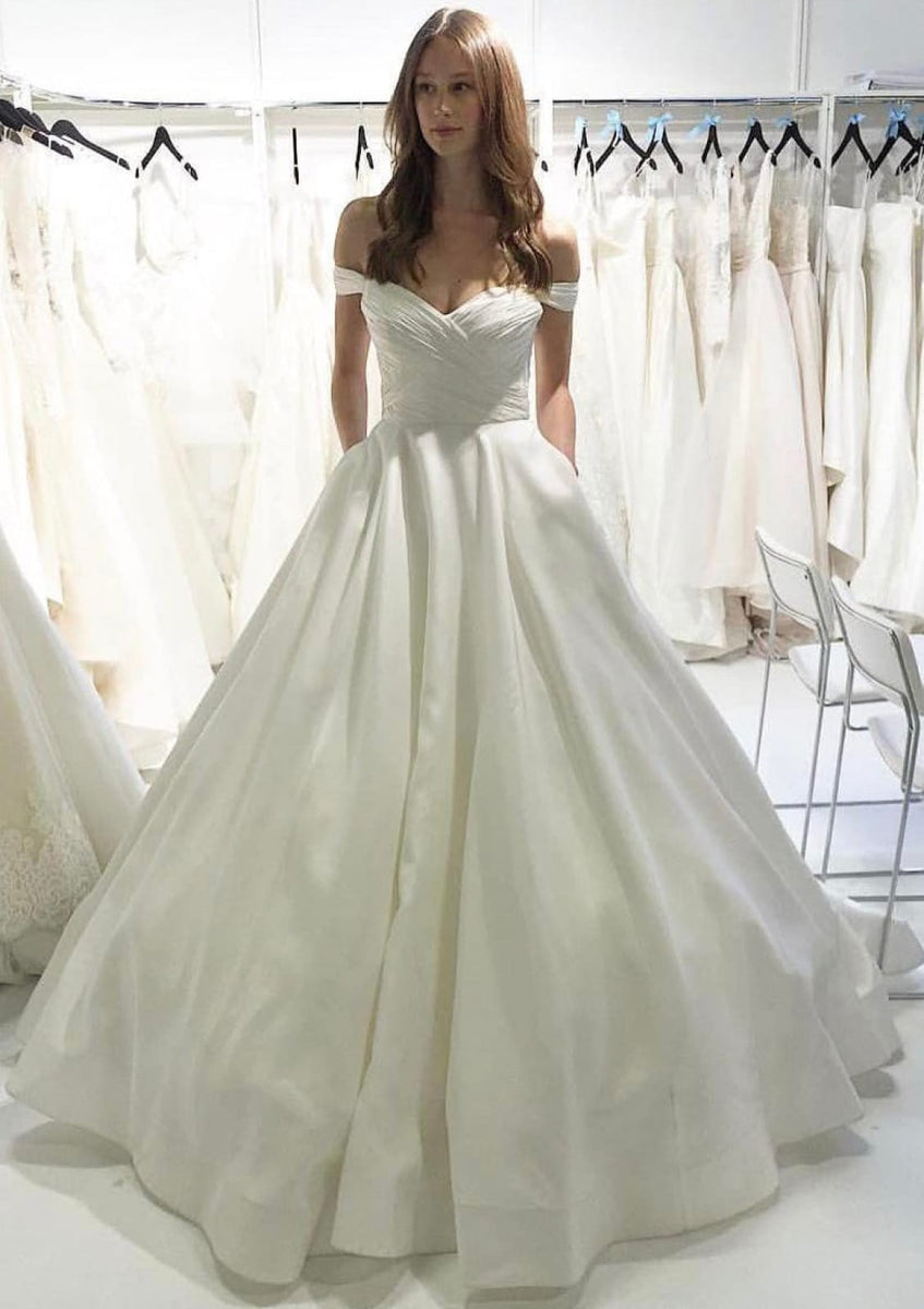 Off Shoulder Sweetheart Criss Cross Pleated Taffeta Wedding Dress Off Shoulder Sweetheart Criss Cross Pleated Taffeta Wedding Dress