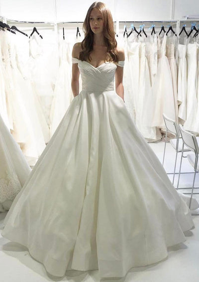 Off Shoulder Sweetheart Criss Cross Pleated Taffeta Wedding