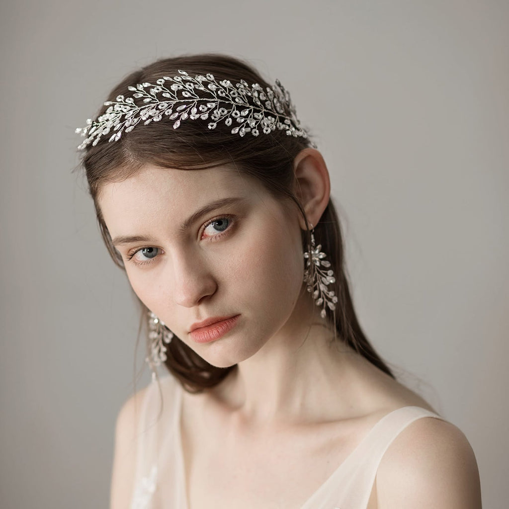 Silver Crystal Wedding Hair Headband Elegant Women Bridal