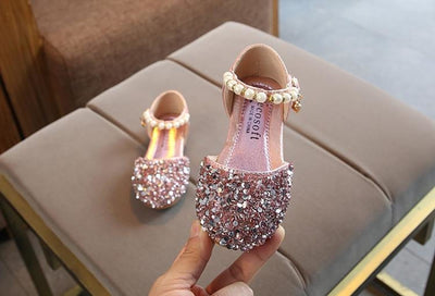 Silver / Gold / Pink Beaded Flower Girl Shoes Baby Dancing
