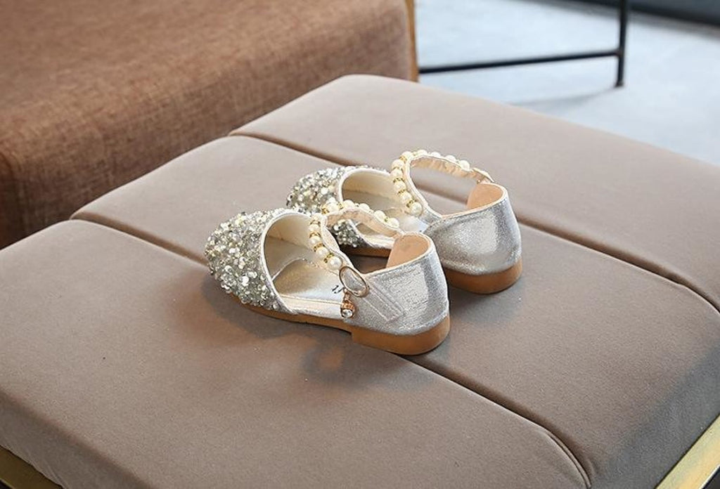 Silver / Gold / Pink Beaded Flower Girl Shoes Baby Dancing