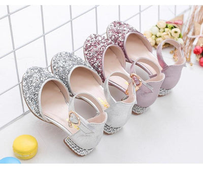 Silver / Pink Glitter Rhinestone High Heel Baby Kids 