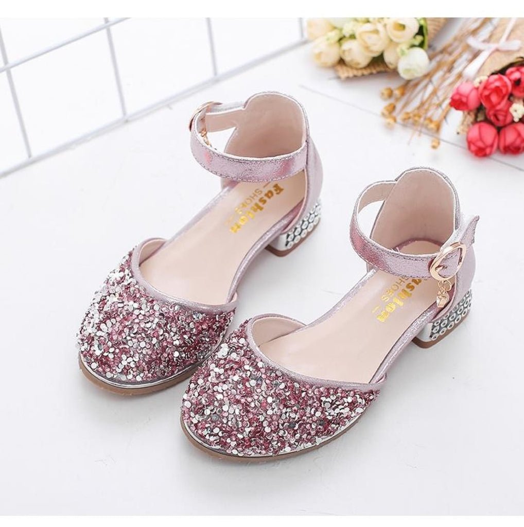 Silver / Pink Glitter Rhinestone High Heel Baby Kids