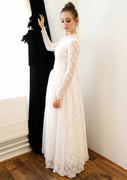 Simple Lace Wedding Dress A-line Jewel Neck Floor-Length