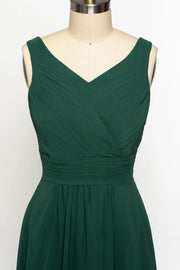 Sleeveless V Back Ruched Green Chiffon Tank Short Bridesmaid