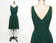 Sleeveless V Back Ruched Green Chiffon Tank Short Bridesmaid