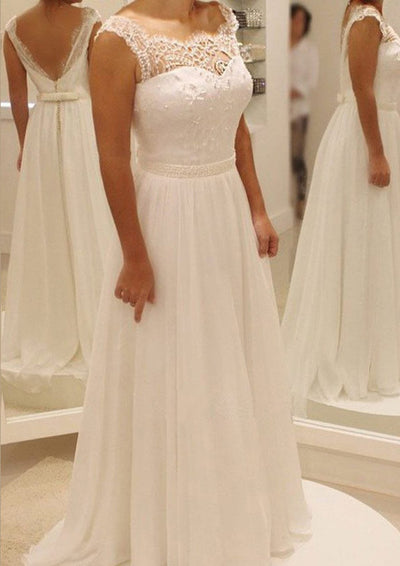 Sleeveless Chiffon A-line Wedding Dress Lace Beading