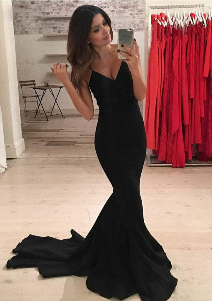Sleeveless Elastic Satin Court Train Formal Black Mermaid