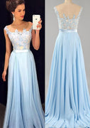 Sleeveless A-line Bateau Chiffon Sweep Train Evening Gown Prom Party Dress