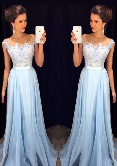 Sleeveless A-line Bateau Chiffon Sweep Train Evening Gown