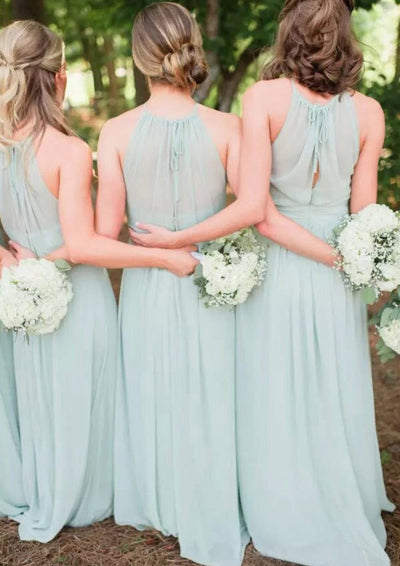 Sleeveless A-Line halter Neck Floor-Length Chiffon Wedding