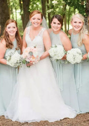 Sleeveless A-Line halter Neck Floor-Length Chiffon Wedding