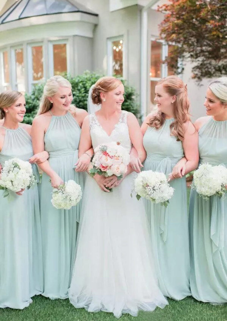 Sleeveless A-Line halter Neck Floor-Length Chiffon Wedding