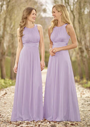 Sleeveless A-line Scoop Neck Floor-Length Lilac Chiffon