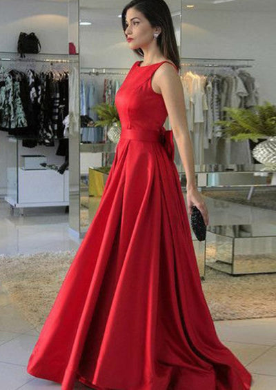 Princess Sleeveless V Back Sweep Train Satin Formal
