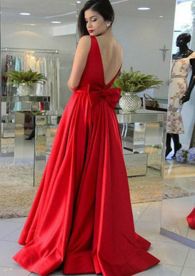 Princess Sleeveless V Back Sweep Train Satin Formal 