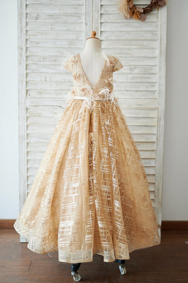 Gold Sequin Top White Tulle Cute Flower Girl Dresses For Wedding