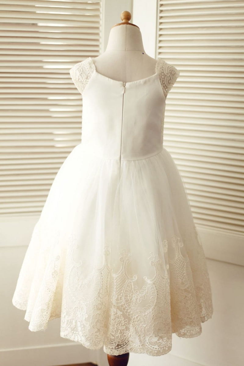 Champagne Lace Tulle Uneven Hem Wedding Flower Girl Dress main image 0