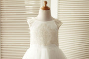 Cap Sleeves Champagne Lace Ivory Tulle Wedding Flower Girl