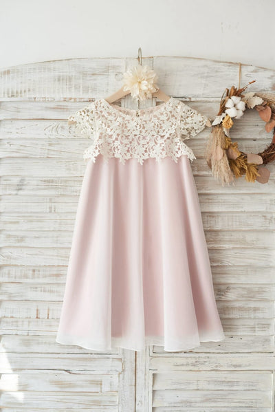 Boho Beach Lace Cap Sleeves Ivory Chiffon Wedding Flower