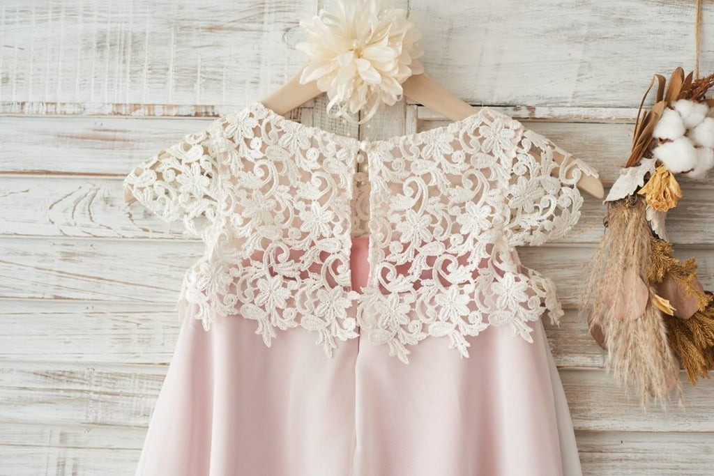 Boho Beach Lace Cap Sleeves Ivory Chiffon Wedding Flower