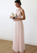 Spaghetti Strap Plunge Long Chiffon Evening Gown Bridesmaid Dress, Pleated