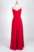 Spaghetti Strap Sweetheart U Back Red Chiffon Bridesmaid Dress