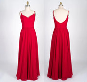 Spaghetti Strap Sweetheart U Back Red Chiffon Bridesmaid 