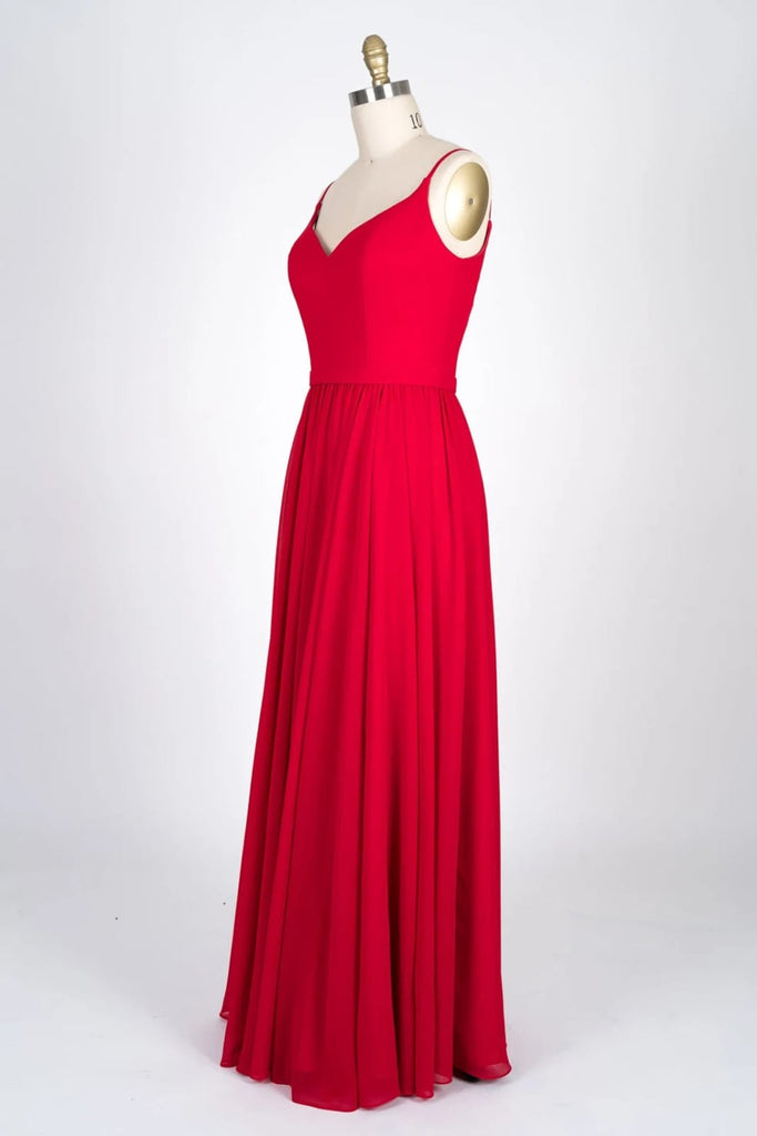 Spaghetti Strap Sweetheart U Back Red Chiffon Bridesmaid