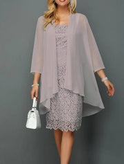 Bateau Neck Knee Length Lace Two Piece Sheath Mother of the