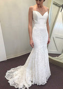 Strap Mermaid Sweetheart Court Train Lace Wedding Bridal Dress