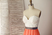 Strapless Lace Coral Chiffon Wedding Bridesmaid Dress