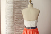 Strapless Lace Coral Chiffon Wedding Bridesmaid Dress