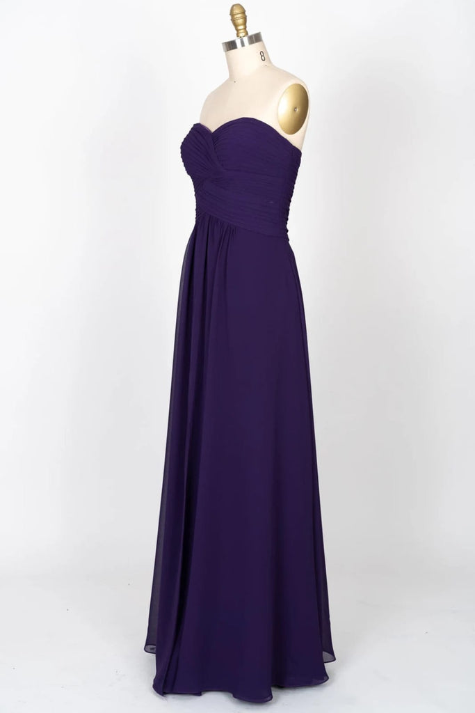Strapless Sweetheart Criss Cross Long Chiffon Purple