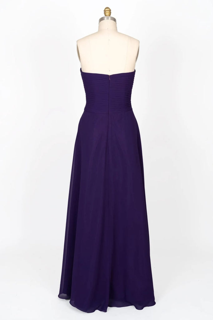 Strapless Sweetheart Criss Cross Long Chiffon Purple