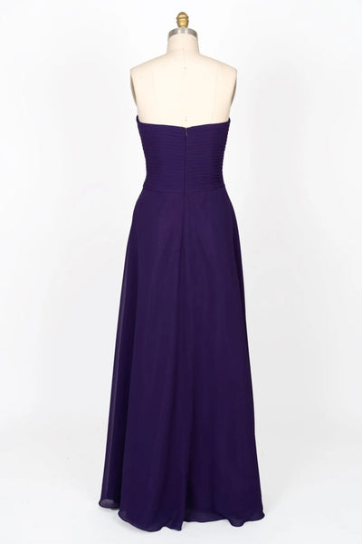 Strapless Sweetheart Criss Cross Long Chiffon Purple