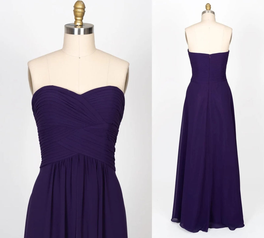 Strapless Sweetheart Criss Cross Long Chiffon Purple