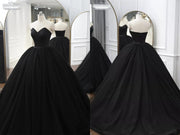 Strapless Sweetheart Black Satin Tulle Court Ball Gown 