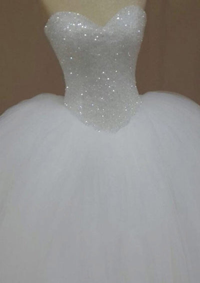 Strapless Sweetheart Glitter Beaded Ball Gown Tulle Wedding