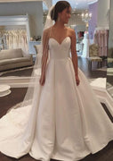 Strapless Sweetheart A-line Court Satin Bridal Gown Wedding Dress, Pleats