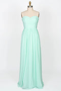 Strapless Sweetheart Mint Green Chiffon Long Bridesmaid Dress