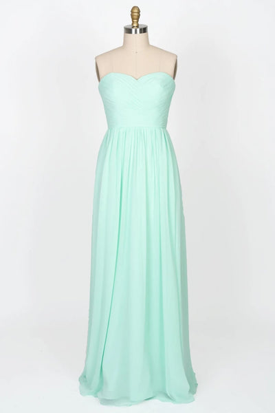 Strapless Sweetheart Mint Green Chiffon Long Bridesmaid