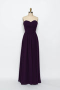 Strapless Sweetheart Ruched Long Purple Chiffon Bridesmaid Dress